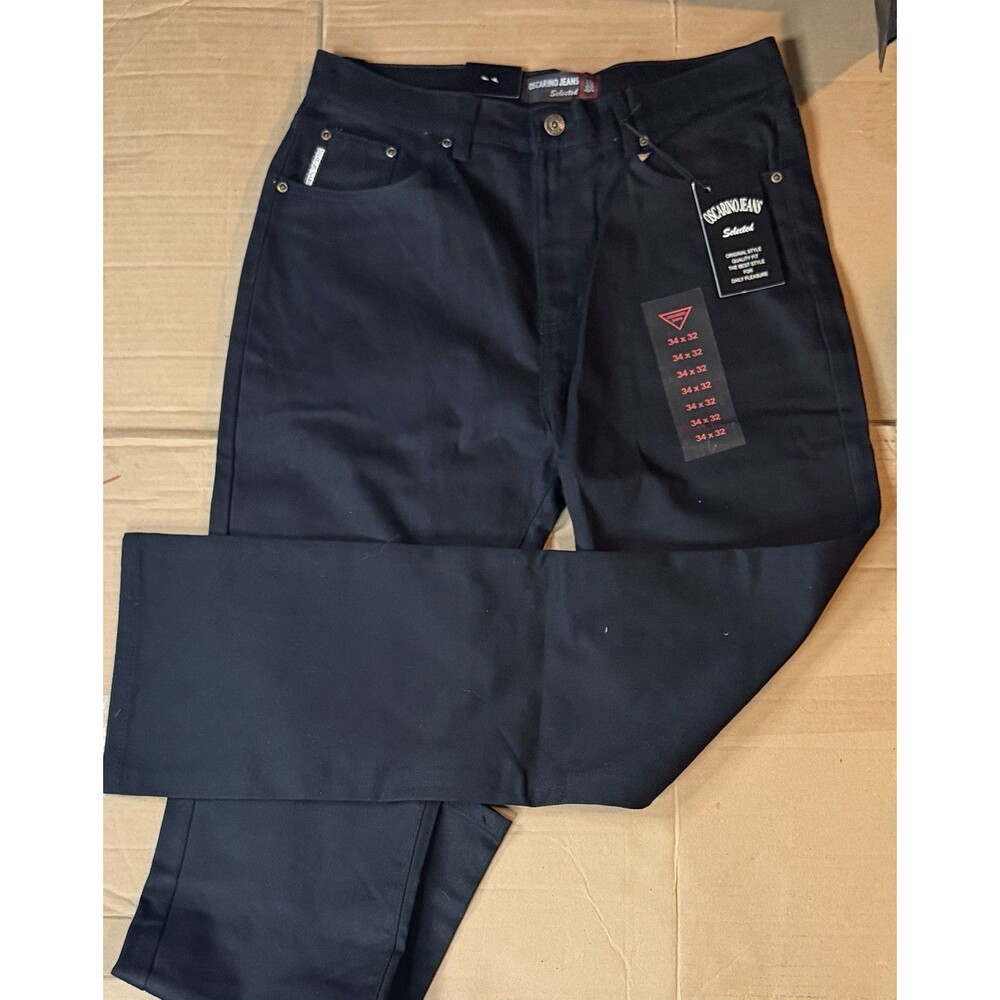 Oscarino Jeans Men's Black Straight Denim Jeans Cotton 5-Pocket Button Zip